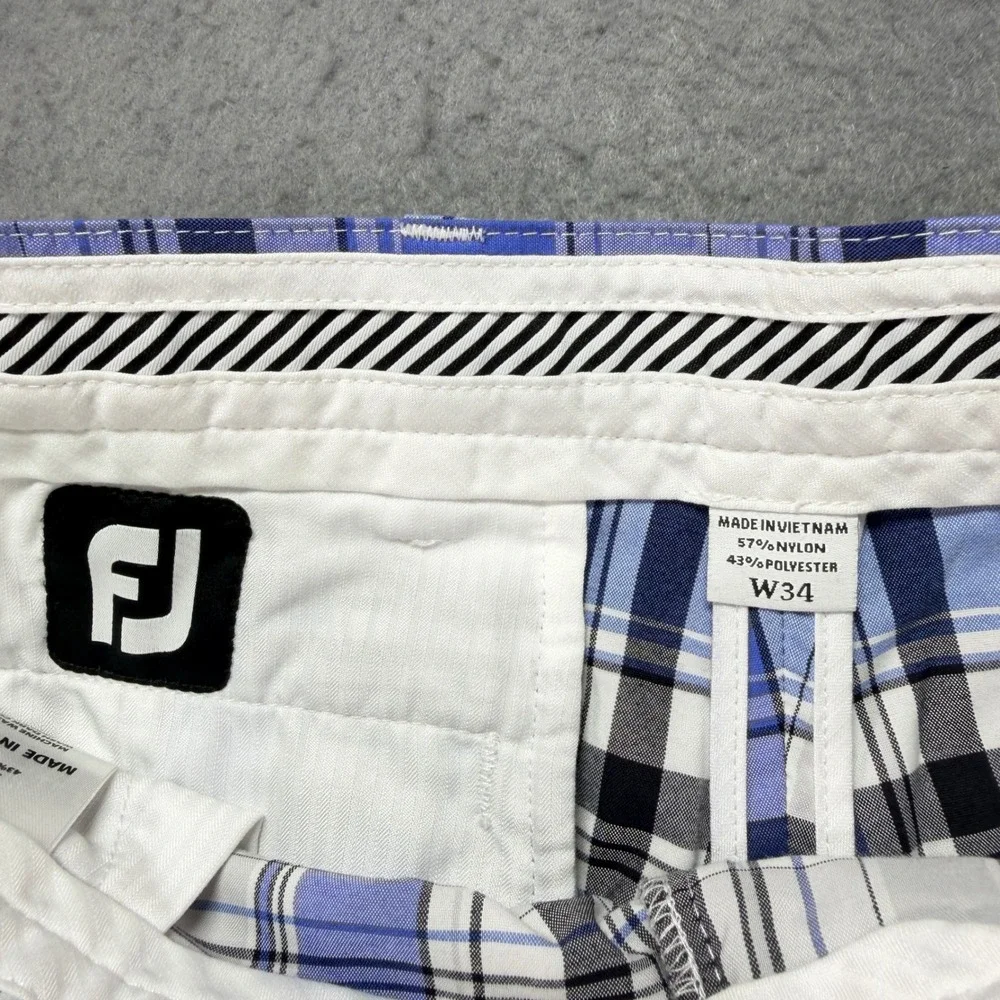 FootJoy Mens Blue Plaid Performance Golf Shorts Size 34 W34 Checkered FJ‎ Logo